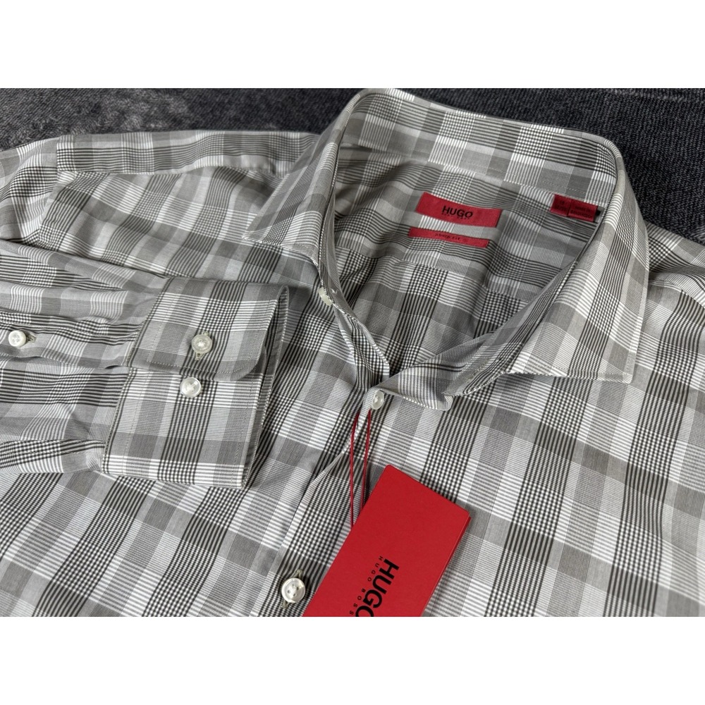 NWT HUGO Red Label By Hugo Boss Mens 18 32/33 Sharp Fit Plaid L/S Dress Shirt